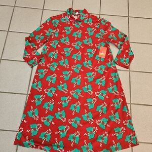NWT Women's Size XS Christmas Shift Dress Candy Cane Holly Mock Neck Festive!
